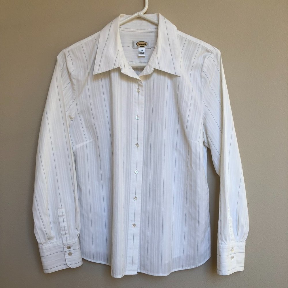 Talbots Dress Shirt, white with thin black stripes, size 14